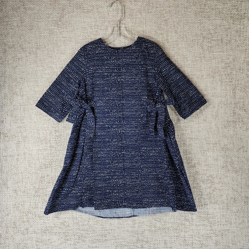 COS Dress Girls 4-6 Navy White Dots Tie Sides 1/2‎ Sleeve 100% Cotton Cute!